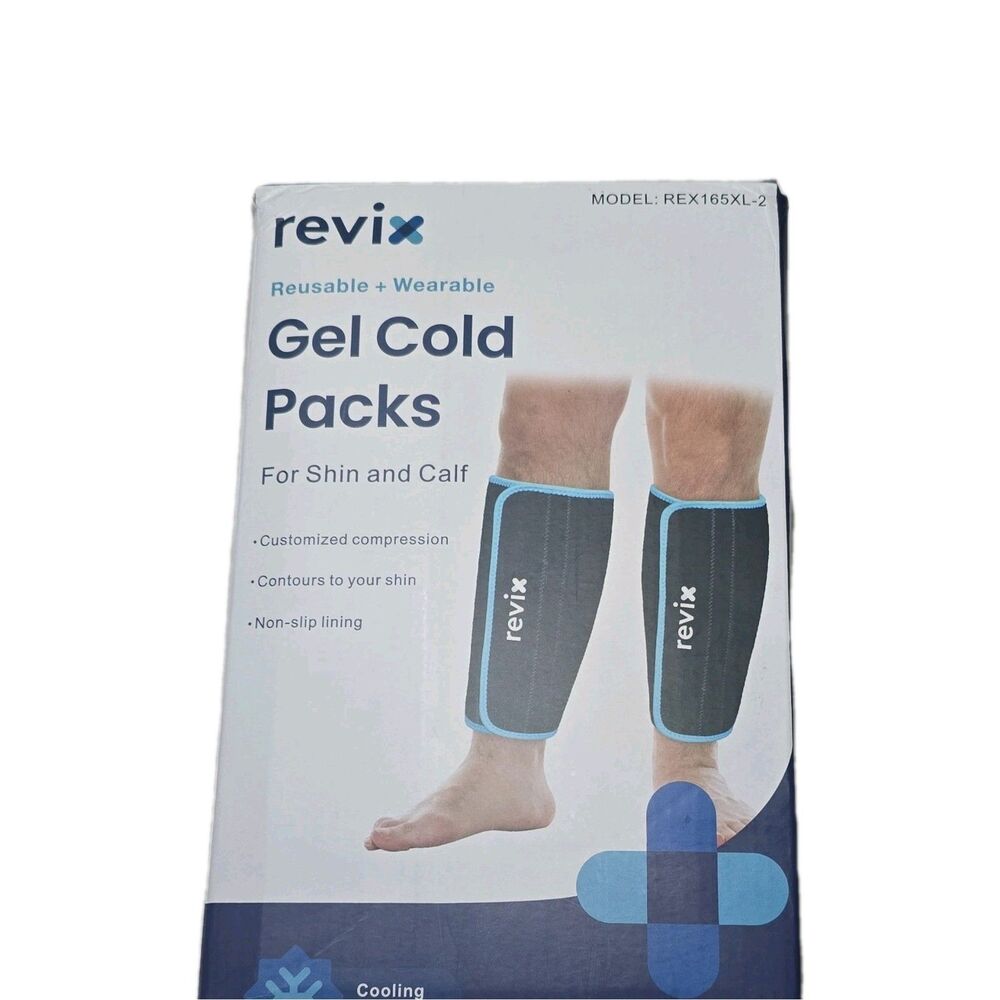 Revix Gel Cold Packs for Shin and Calf Reusable Wearable Ice Therapy Wrap Set 2